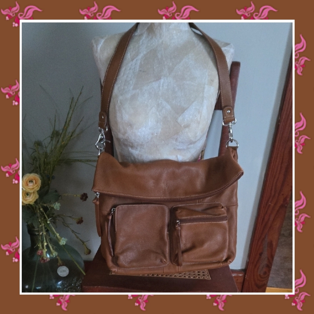 Tignanello Brown Leather Crossbody Shoulder Bag